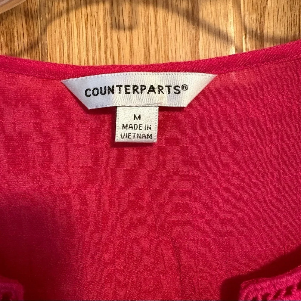Hot Pink Counterparts Women’s Pink Crochet Trim Tunic Top 3/4 Sleeve Size M BOHO